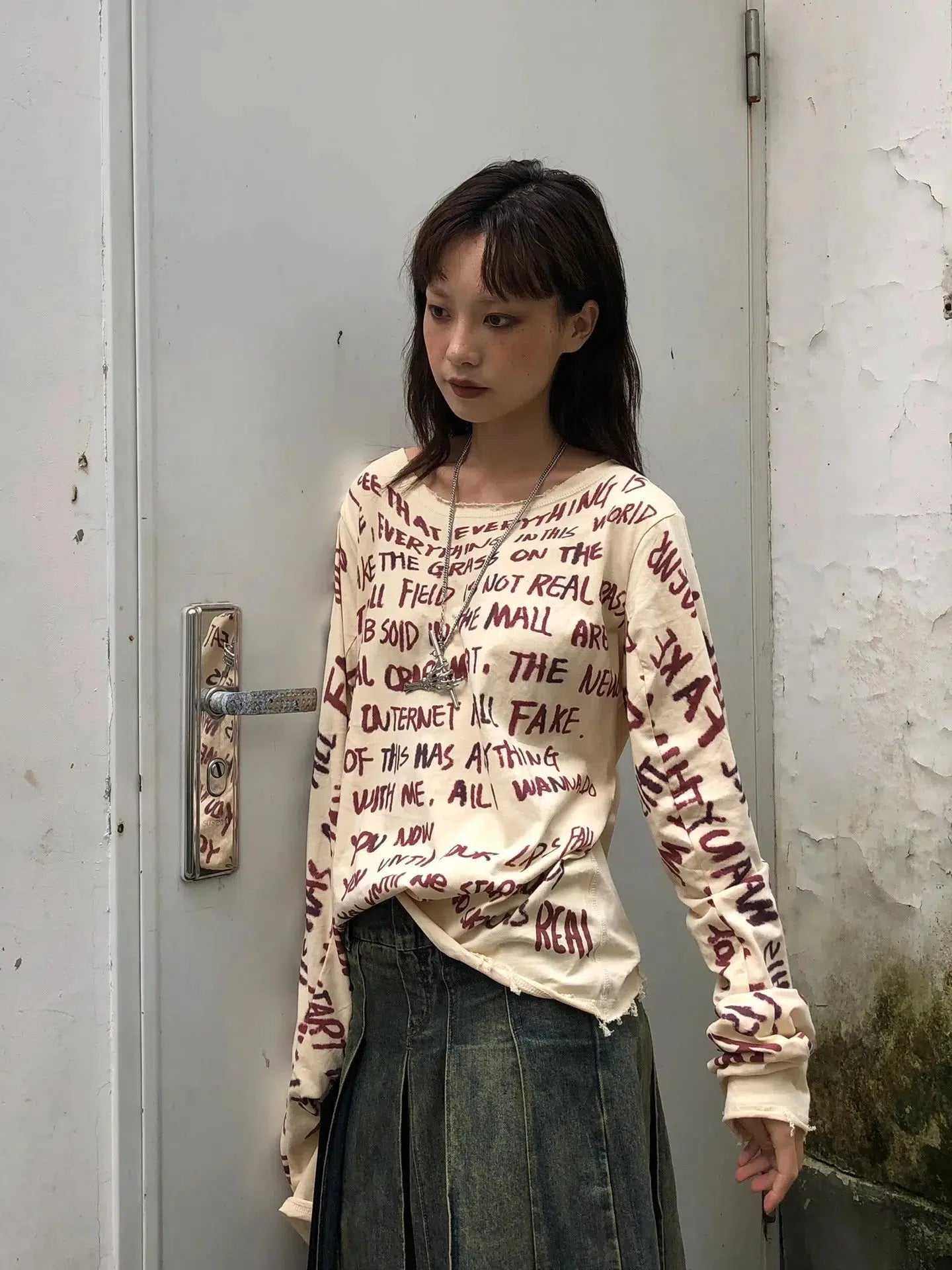 Maxct &Grunge Text Print Top