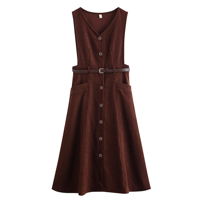 Button Up Suede Pinafore Dress Maxct