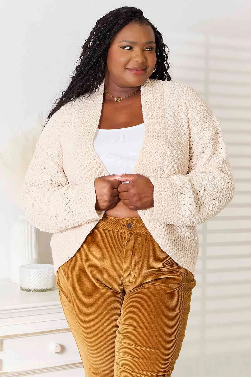 Maxct &Double Take Open Front Long Sleeve Cardigan