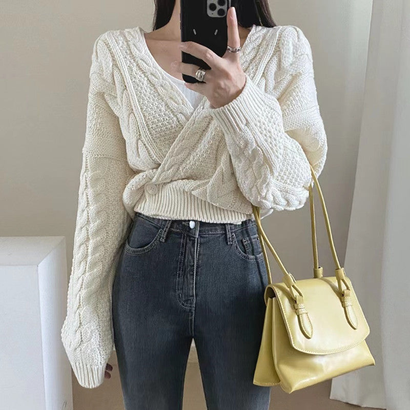 Maxct Cross Over Crop Cable Knit Cardigan