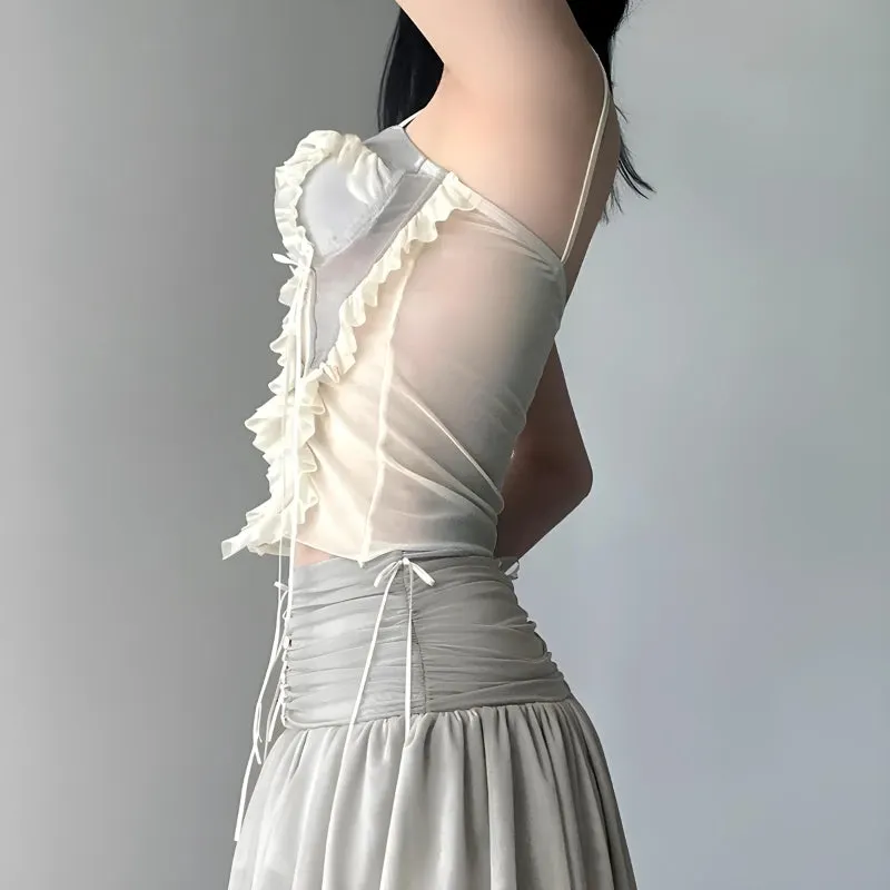 Maxct &Fairycore Ruffled Mesh Corset Top