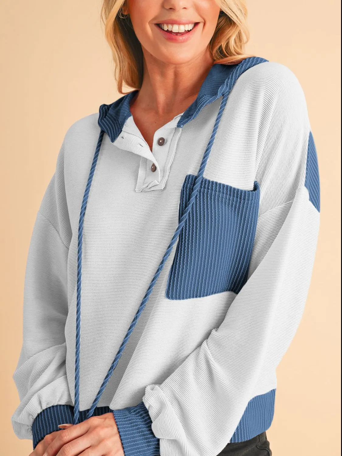 Maxct &Corded Color Block Drawstring Hoodie