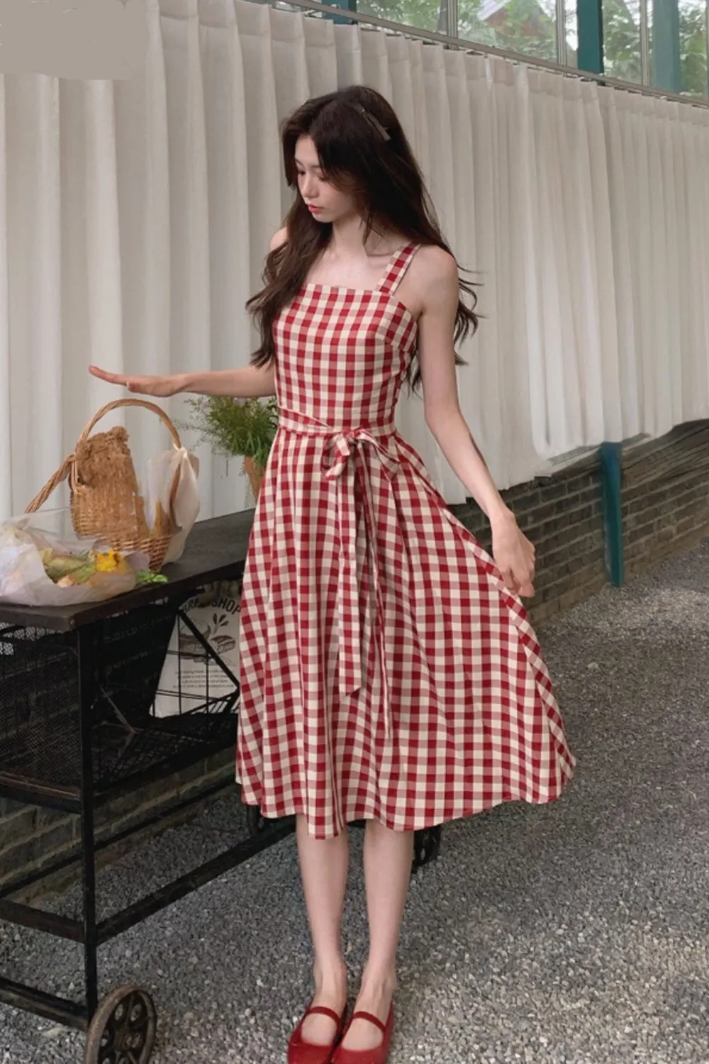 Cute Red Plaid Strappy Dress Maxct
