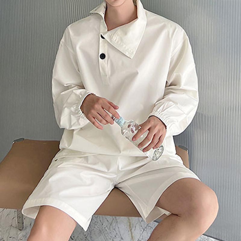 Maxct Stand Collar Side Button Tops Shorts Casual Suits