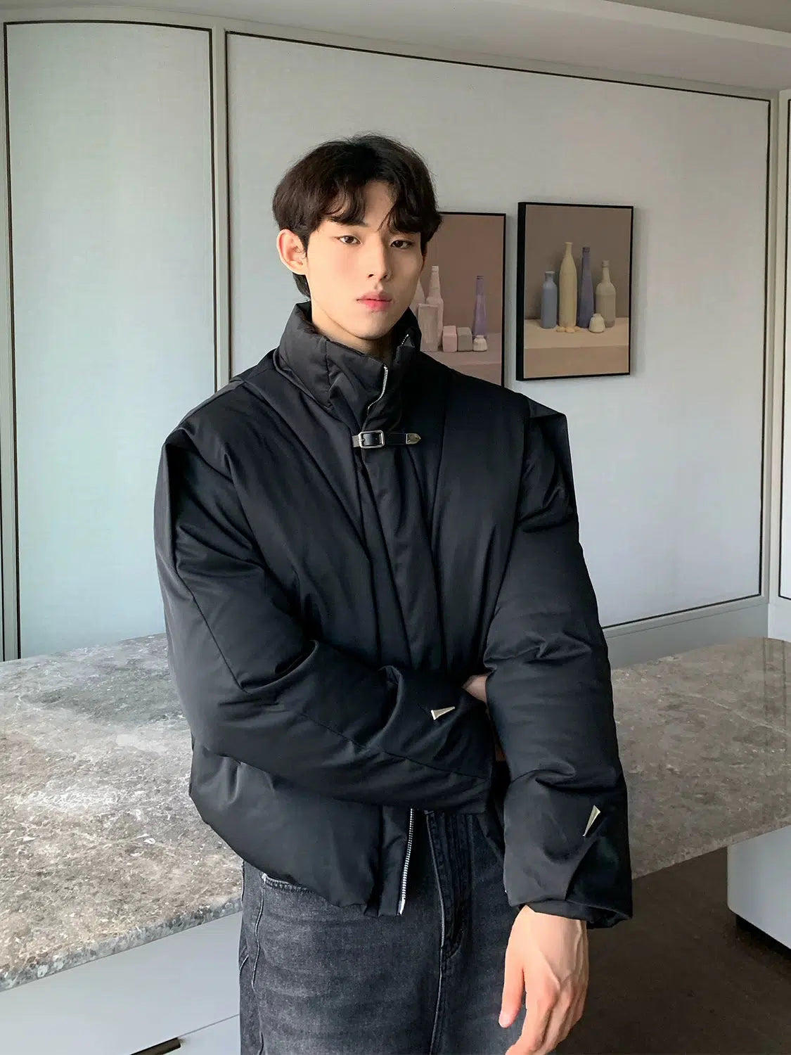 Maxct Stand Collar Coat with Belt Buckle