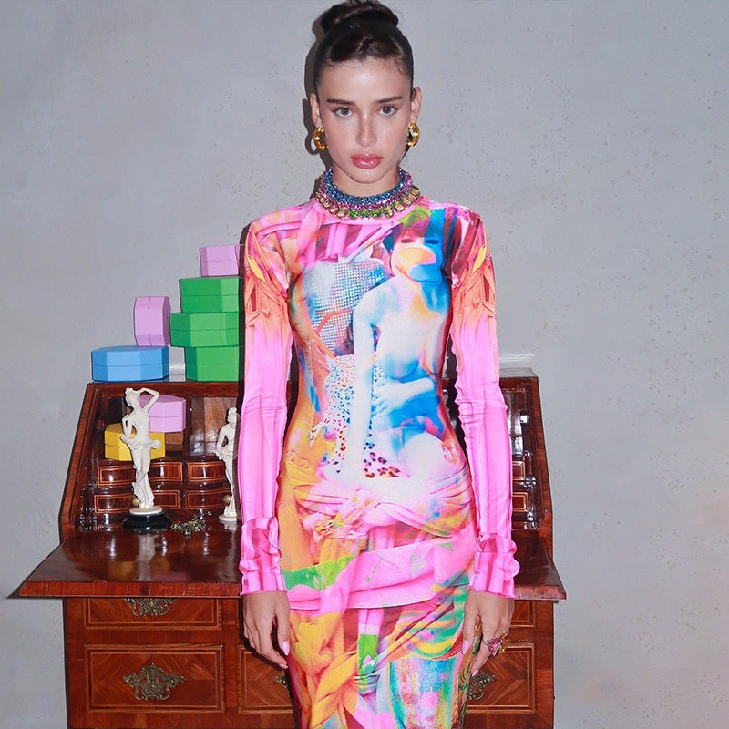 Graffiti Print Bodycon Maxi Dress Maxct