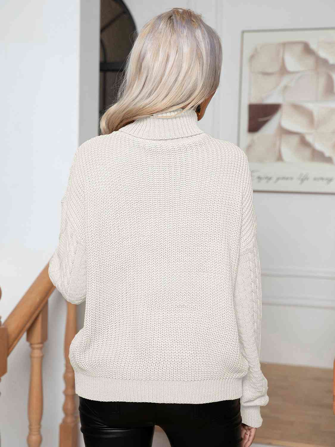 Maxct &Turtleneck Cable-Knit Long Sleeve Sweater