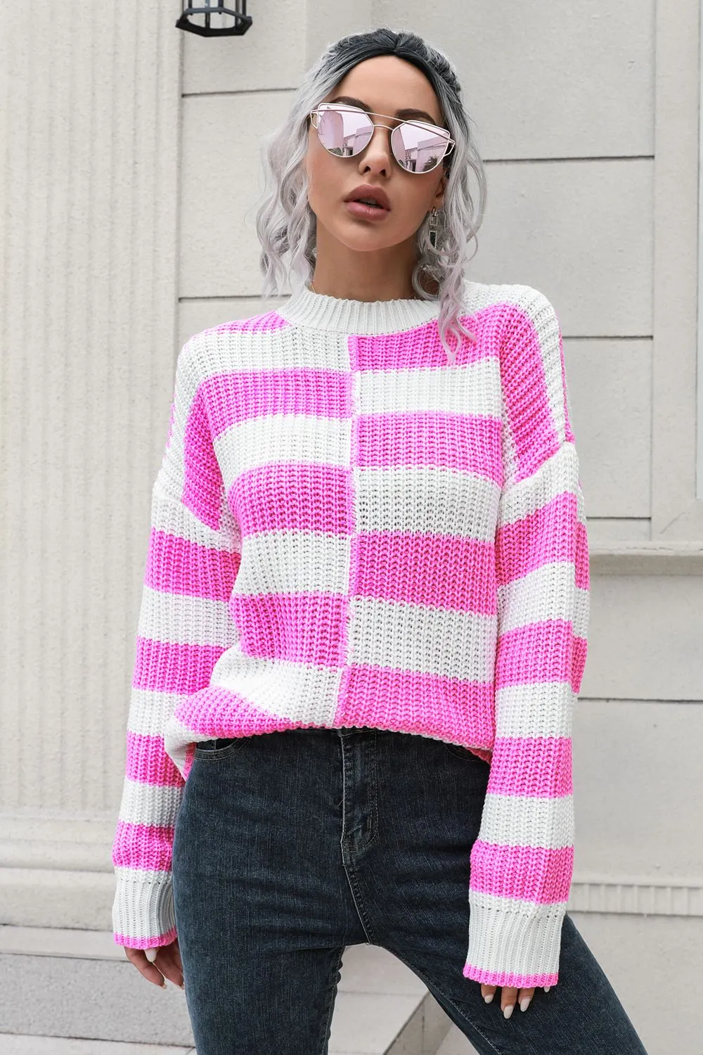 Maxct &Color Block Dropped Shoulder Sweater
