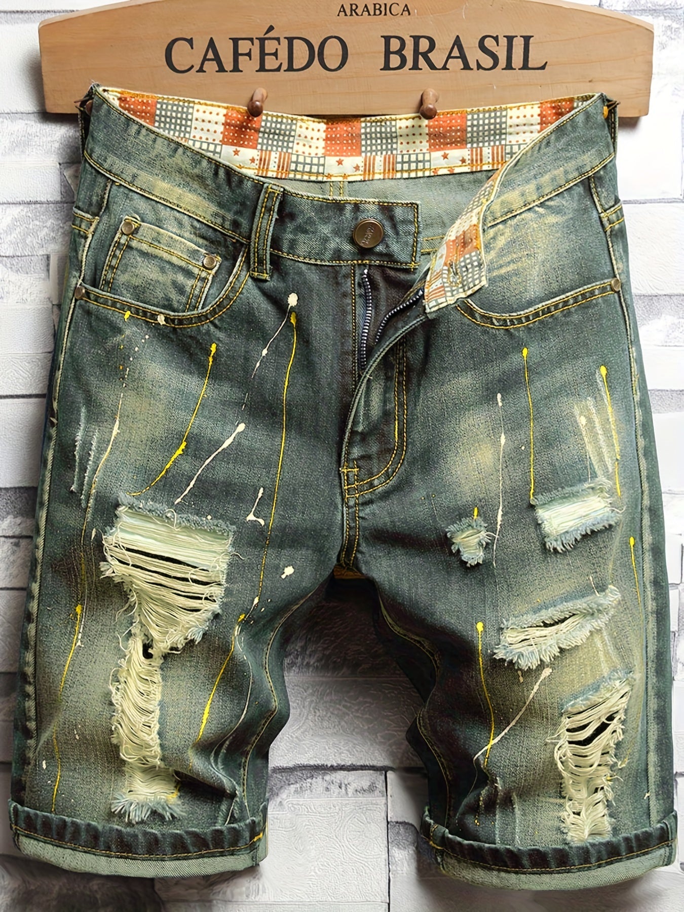 Maxct  Men's Stylish Short Jeans, Casual Straight Distressed Fit Ripped Denim Shorts For Summer