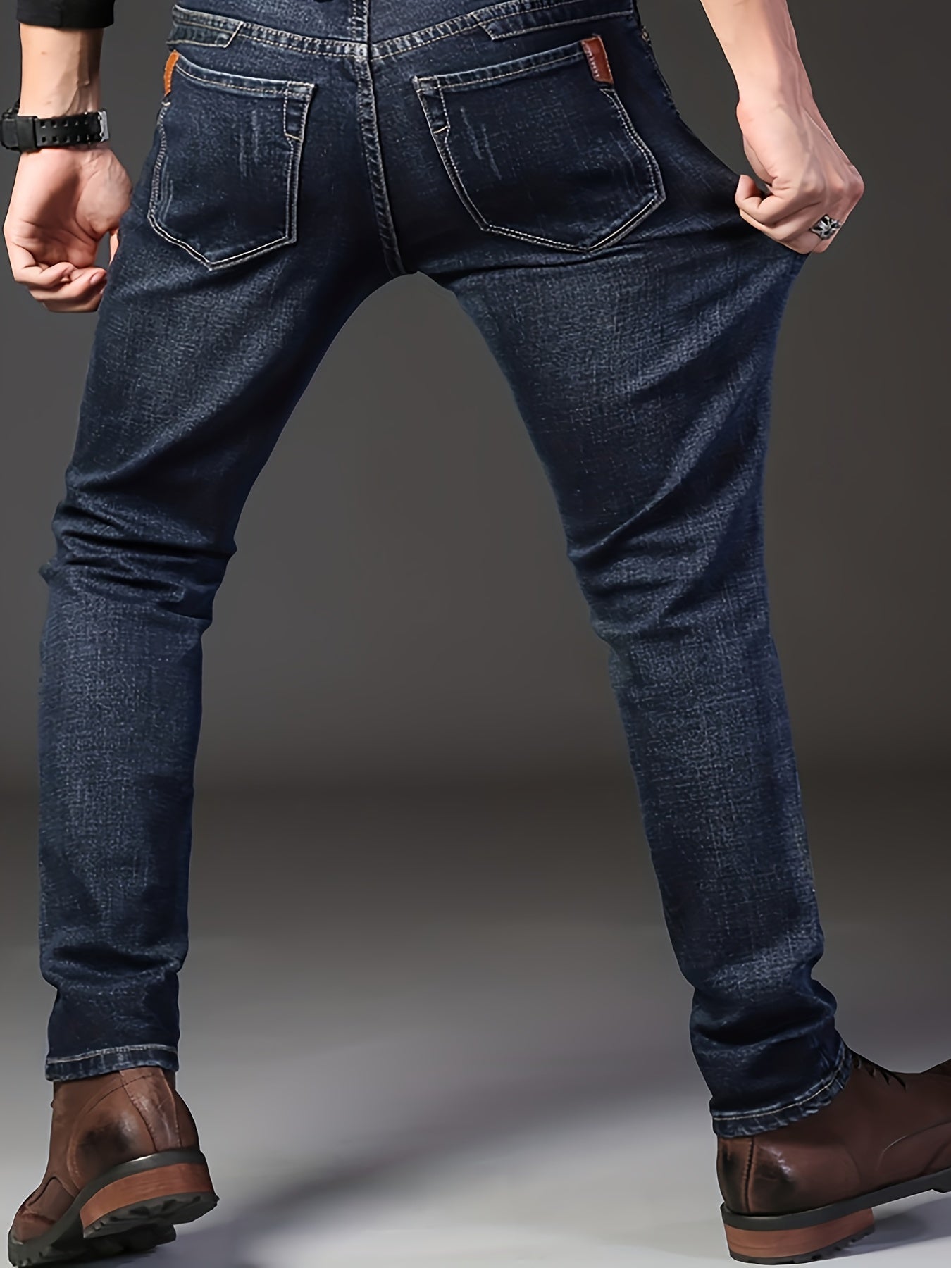 Maxct  Classic Design Semi-formal Jeans, Men's Casual Stretch Denim Pants For All Seasons Business