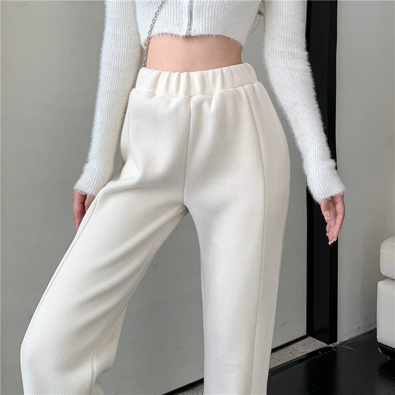 Causual Chic Comfy Velvet Long Wide Leg Gathered Waist Pants Maxct