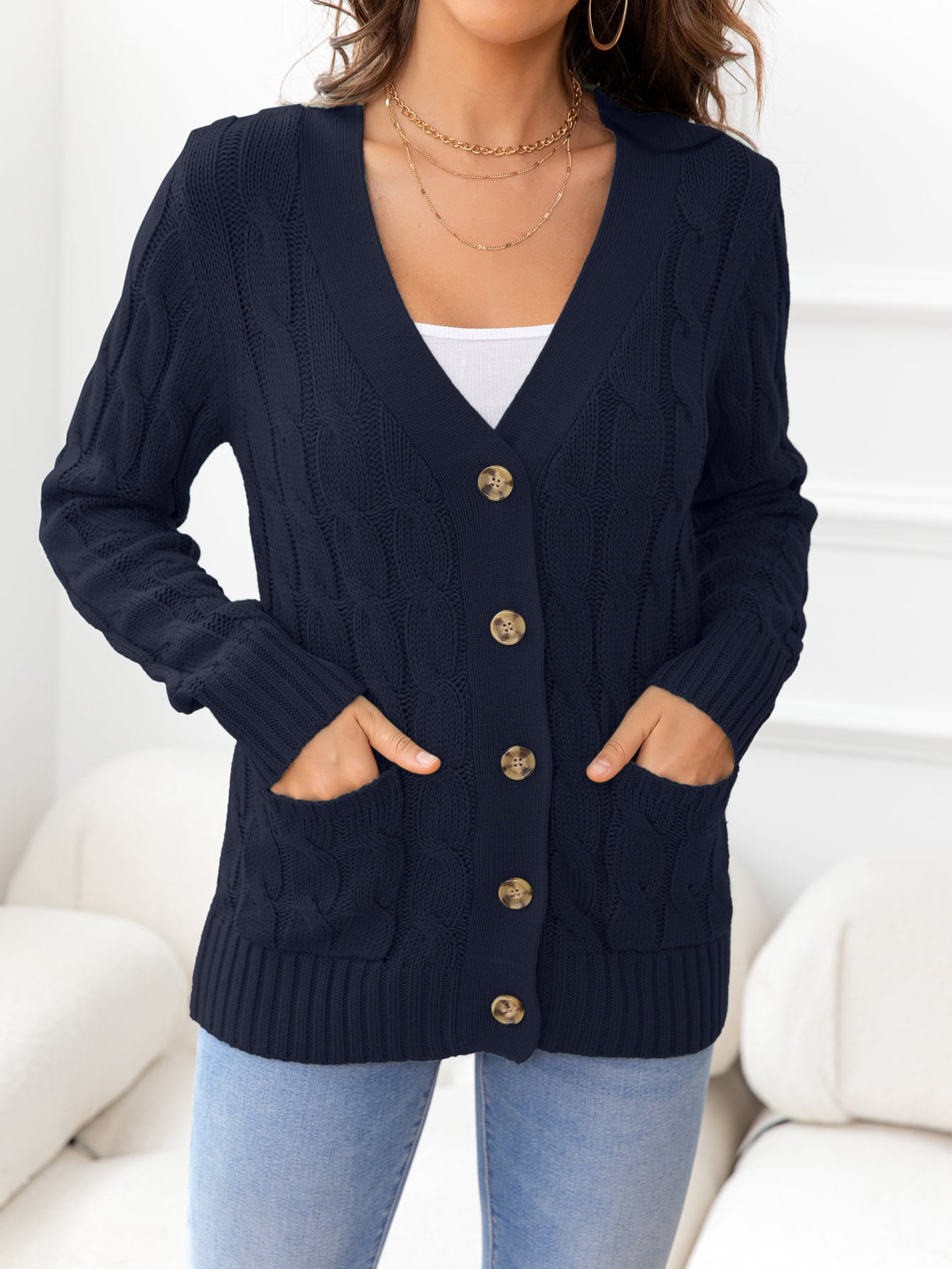 Maxct &Button Down Cable-Knit Cardigan