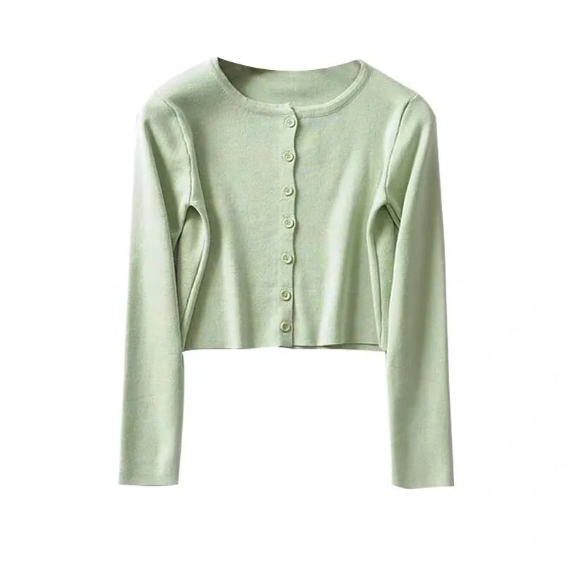 Maxct Women Cardigans Solid O-neck Knitted Stretchy Bm Style Trendy Cozy Retro Fairy Sweet Kawaii Ulzzang All-match Crop Tops Hot Slim