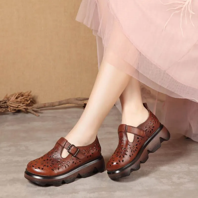 Handmade Light Platform Sandals Mori Girl Style Retro Mary Jane Shoes Grey/Coffee Maxct
