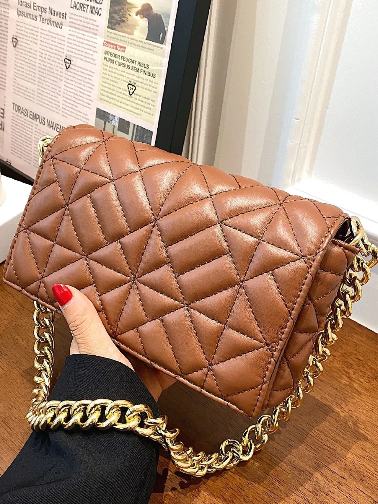Bag For Love - Minimalist Quilted Flap Square Bag - Women Maxct Bags