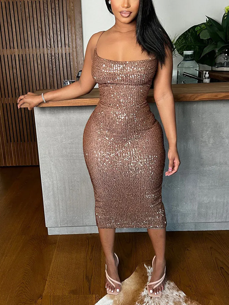 Sequins Spaghetti Strap Dresses Maxct
