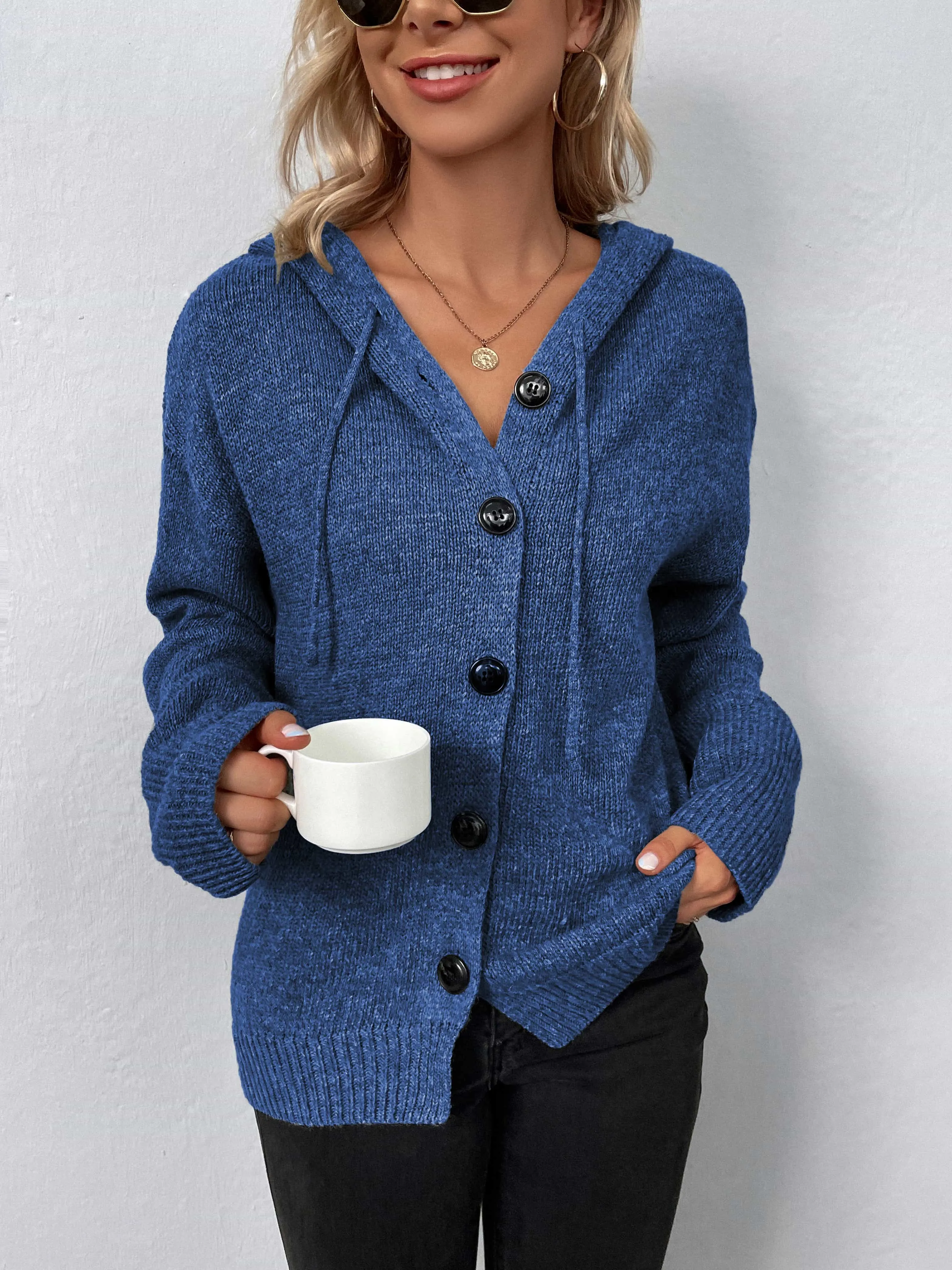 Maxct &Button-Down Long Sleeve Hooded Sweater