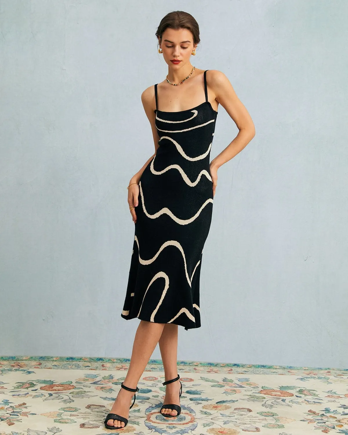 Maxct The Black Wave Mermaid Hem Knit Midi Dress
