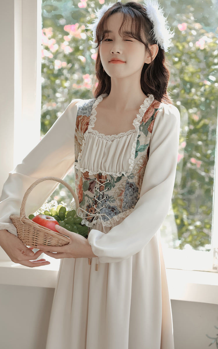 Floral Tapestry Jacquard Corset Dress Maxct