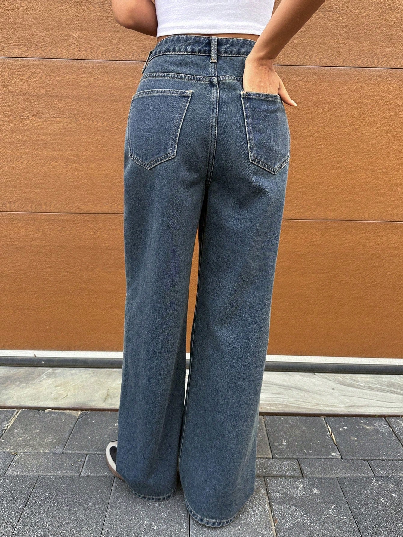 Maxct Women's Solid Color Simple Daily Wear Denim Pants