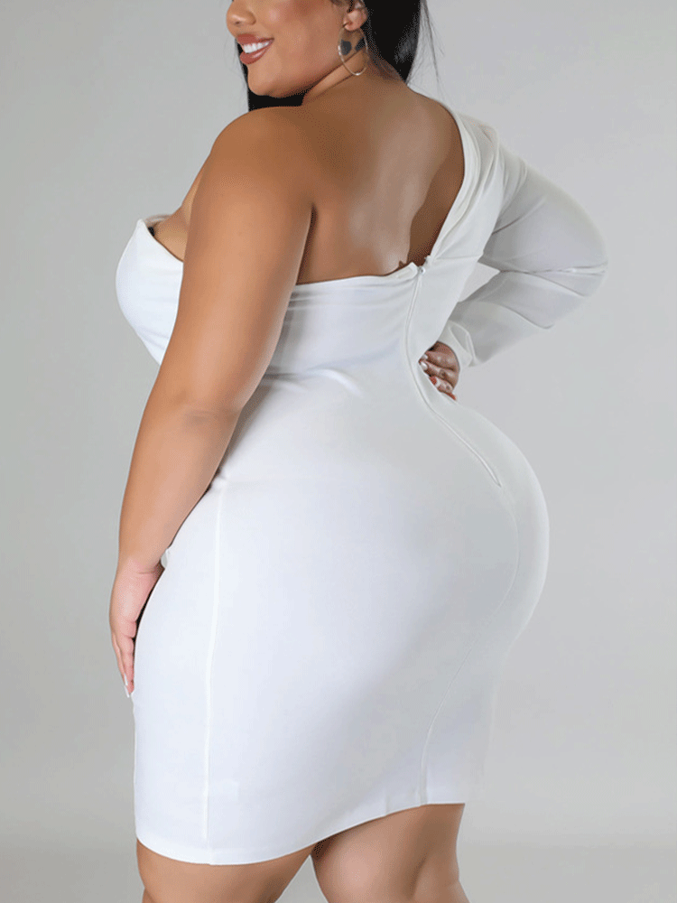 One Shoulder Solid Mini Dress Maxct
