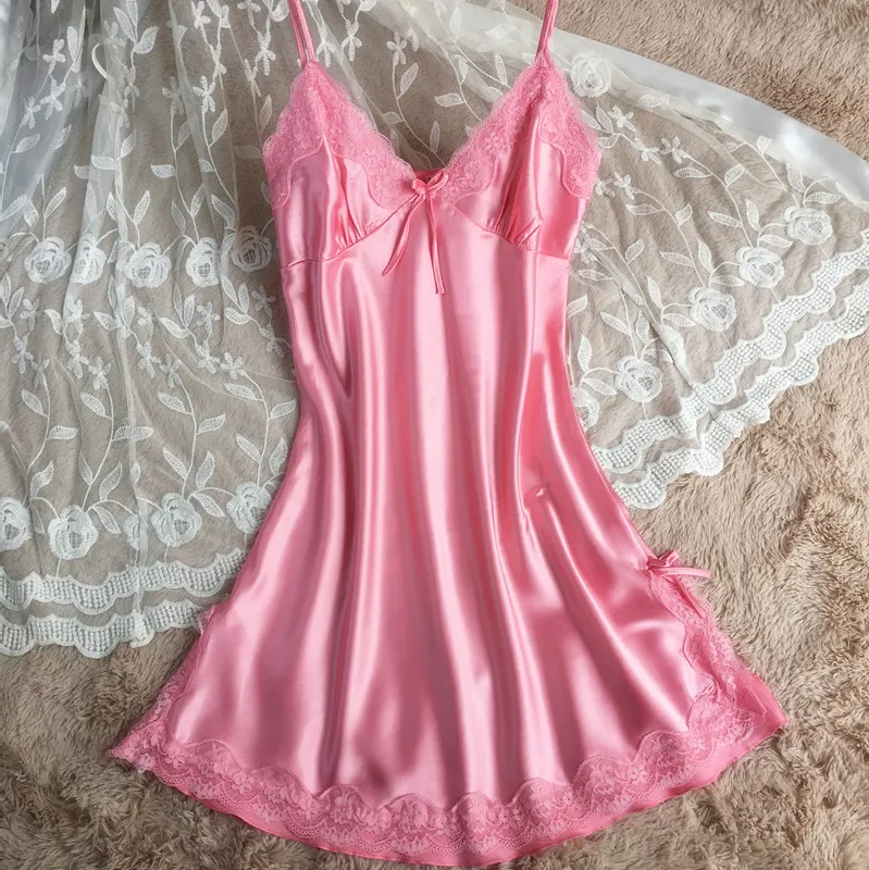 Maxct frat outfits Summer Silk-like Women's Suspender Nightdress Sexy V-neck Spinning Satin Pajamas Home Wear Agent