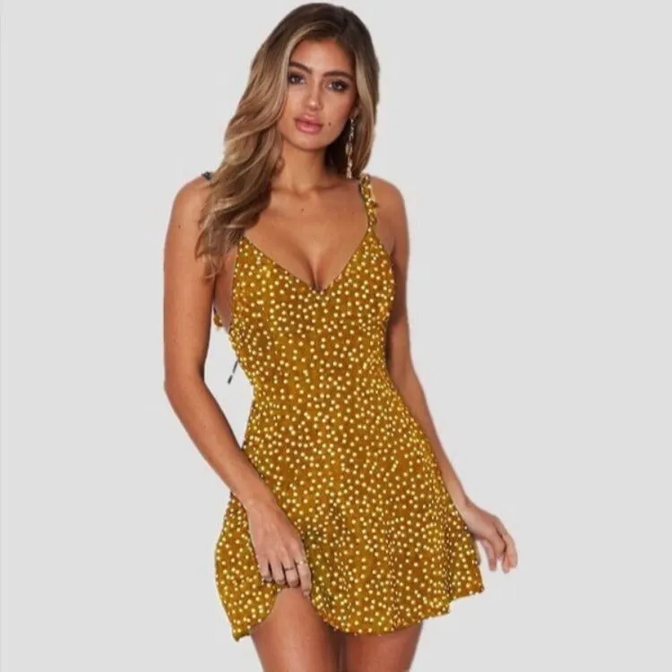 Summer Printed Backless Mini Dress Maxct