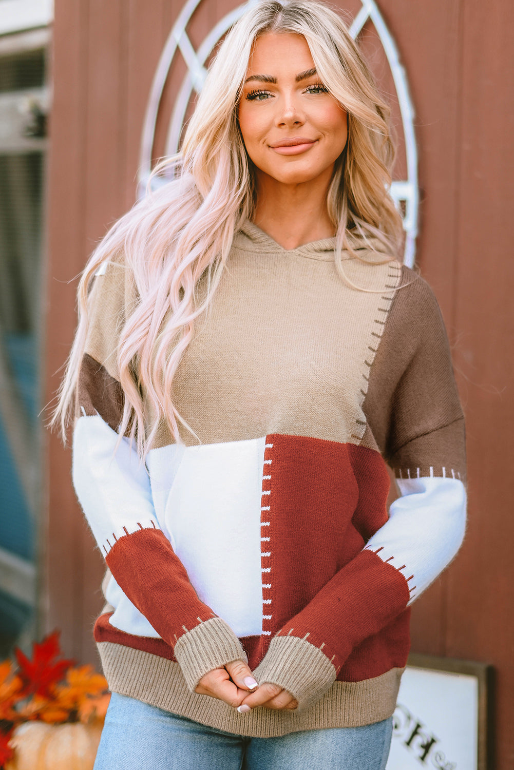 Maxct &Color Block Kangaroo Pocket Hooded Sweater