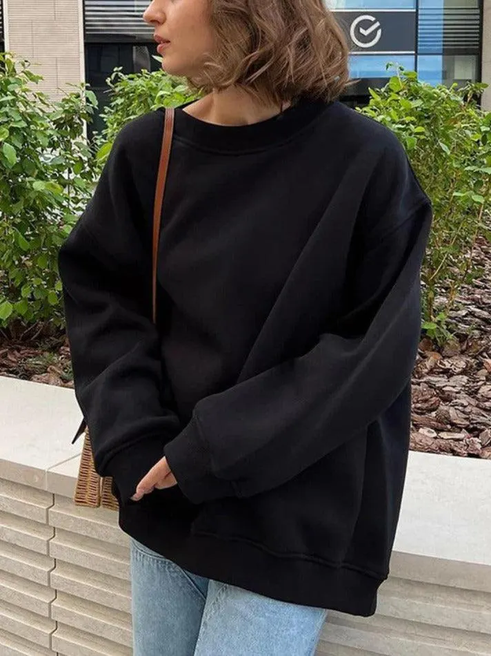 Maxct Solid Crew Neck Oversized Sweatshirt