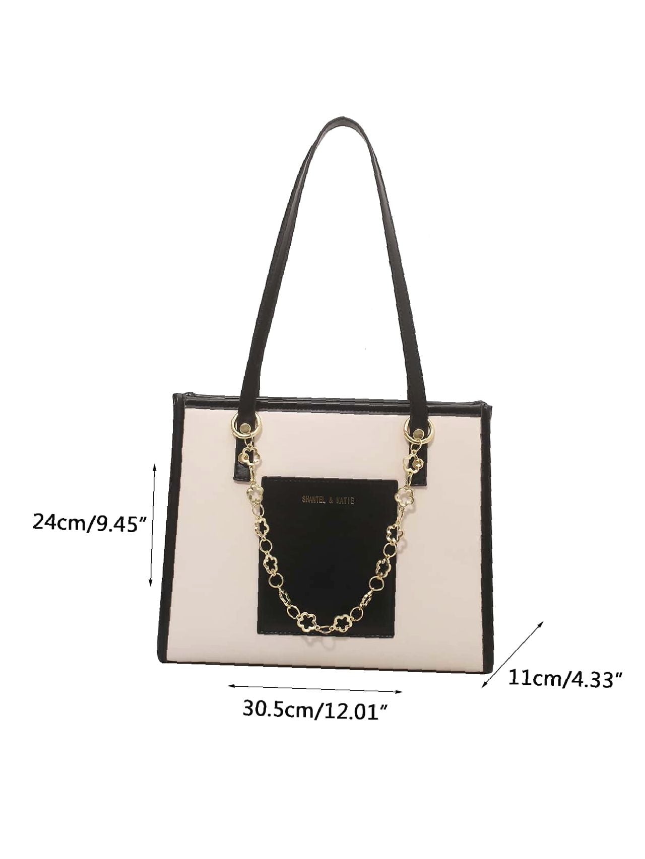 Maxct - Letter Graphic Two Tone Shoulder Tote Bag  - Women Tote Bags