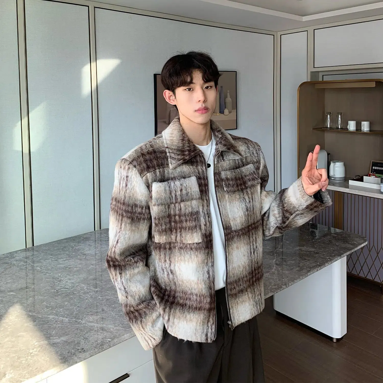 Maxct Checked Wool Jacket with Shoulder Pads