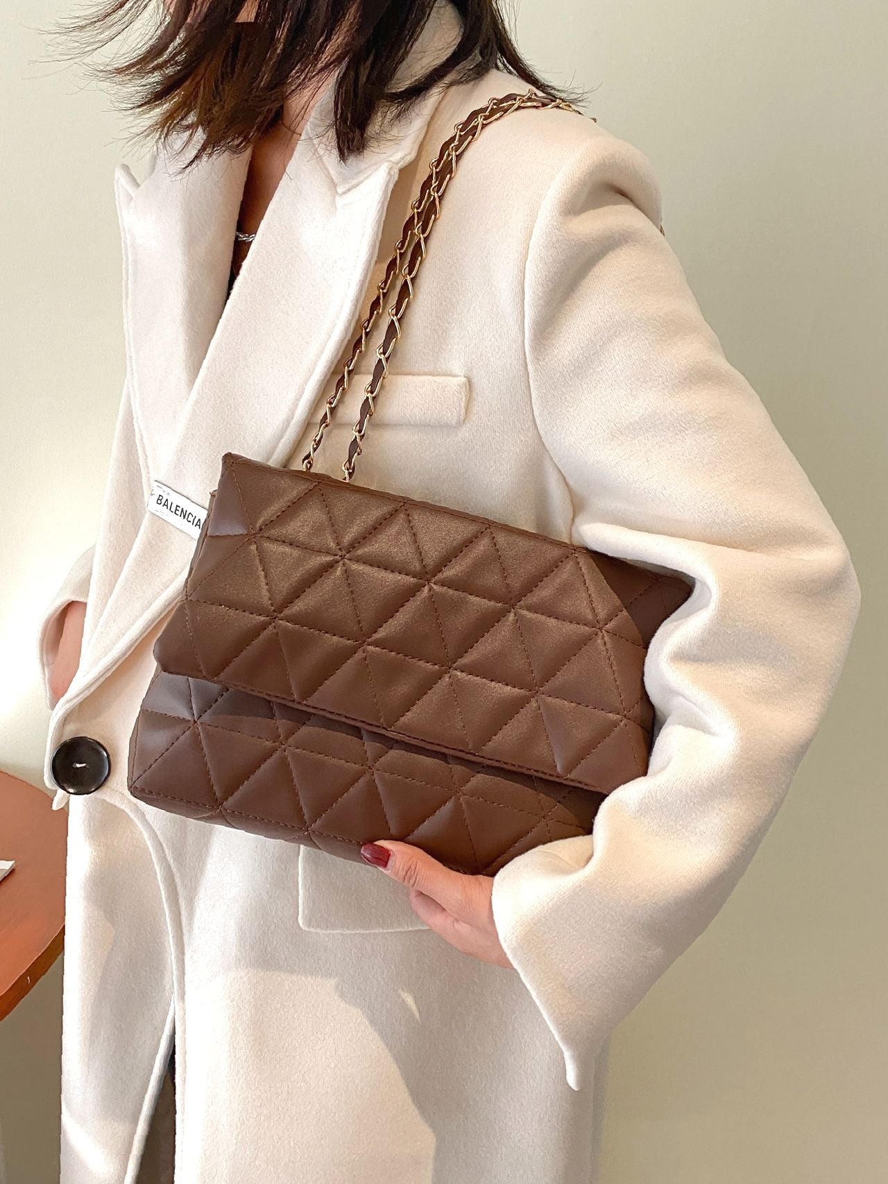 Maxct - Minimalist Quilted Chain Flap Square Bag - Women Tote Bags