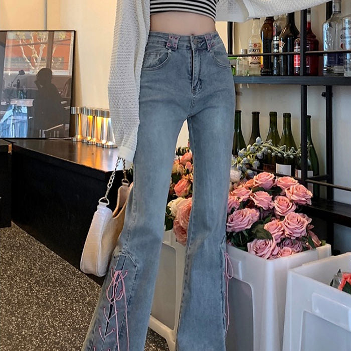 Lace Up Flared Jeans Maxct