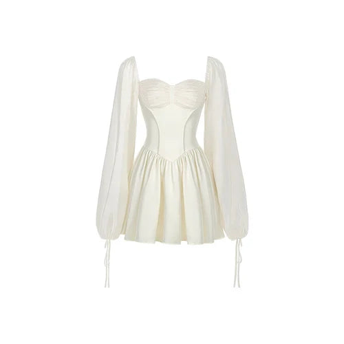 Voguable White Bubble Sleeve Dress Niche Design Pure Princess Skirt Girl Elegantes Party Prom Vintage Evening Y2k Maxct