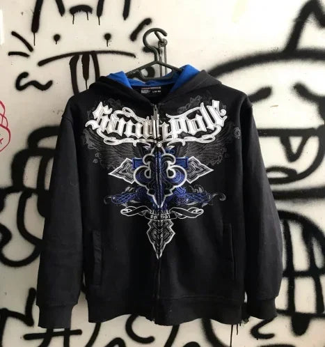 Maxct Woman Y2k Hoodie Zippe Harajuku Retro Hip Hop Letter Print Oversized for Women Sweatshirt Man Tops Kawaii Anime Gothic