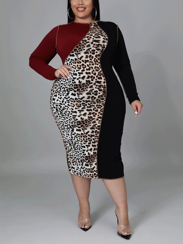 Leopard Patchwork Midi Dress Maxct