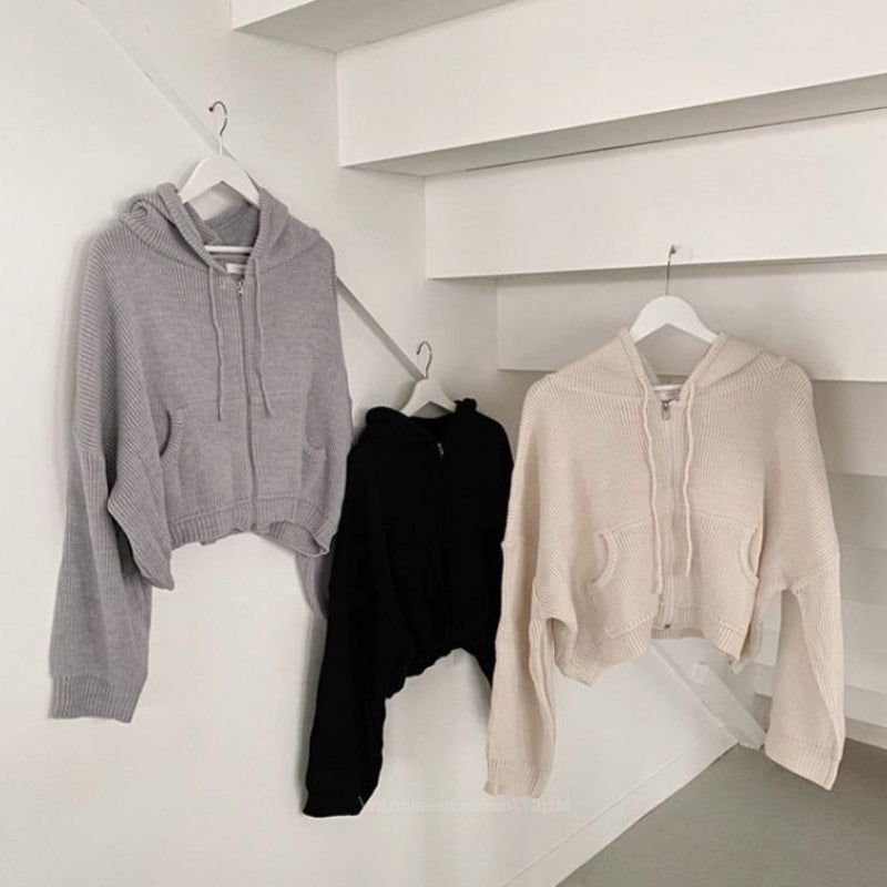 Maxct Hooded Zip Up Knit Cardigan