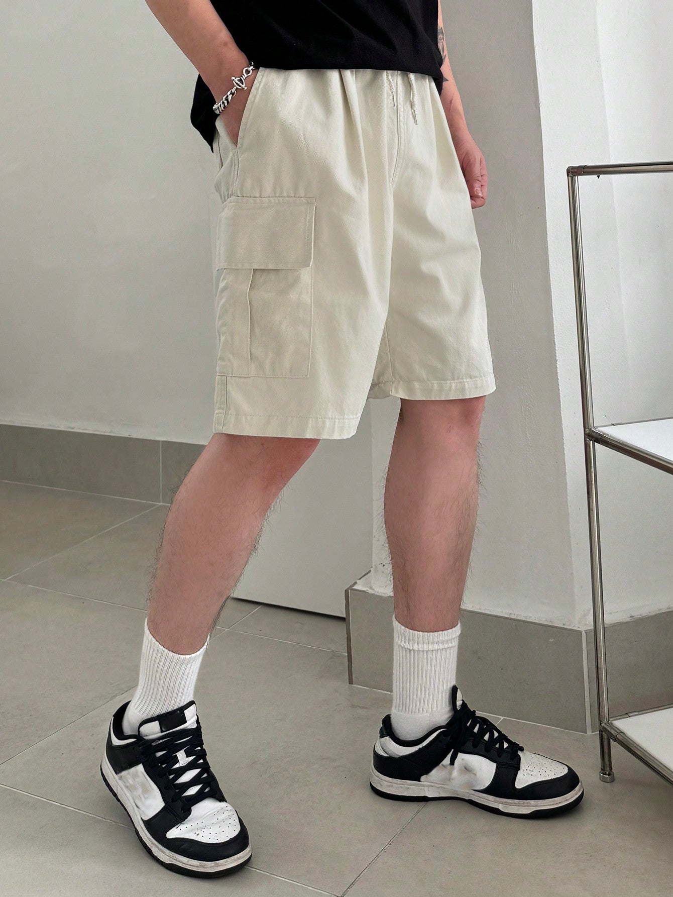 Maxct Men's Summer Solid Color Casual Drawstring Waist Cargo Shorts