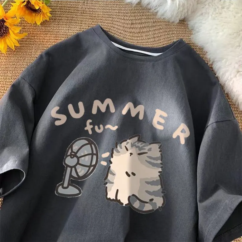 Maxct Aesthetic Kitten Print Oversized T-shirt