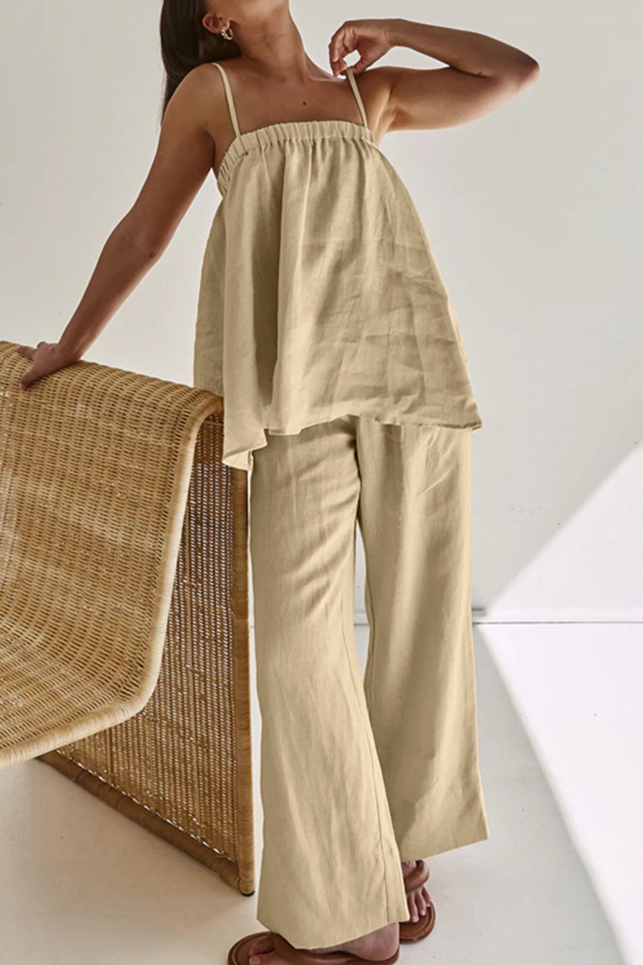 Maxct Khaki Cotton Cami Top Long Pants Suits