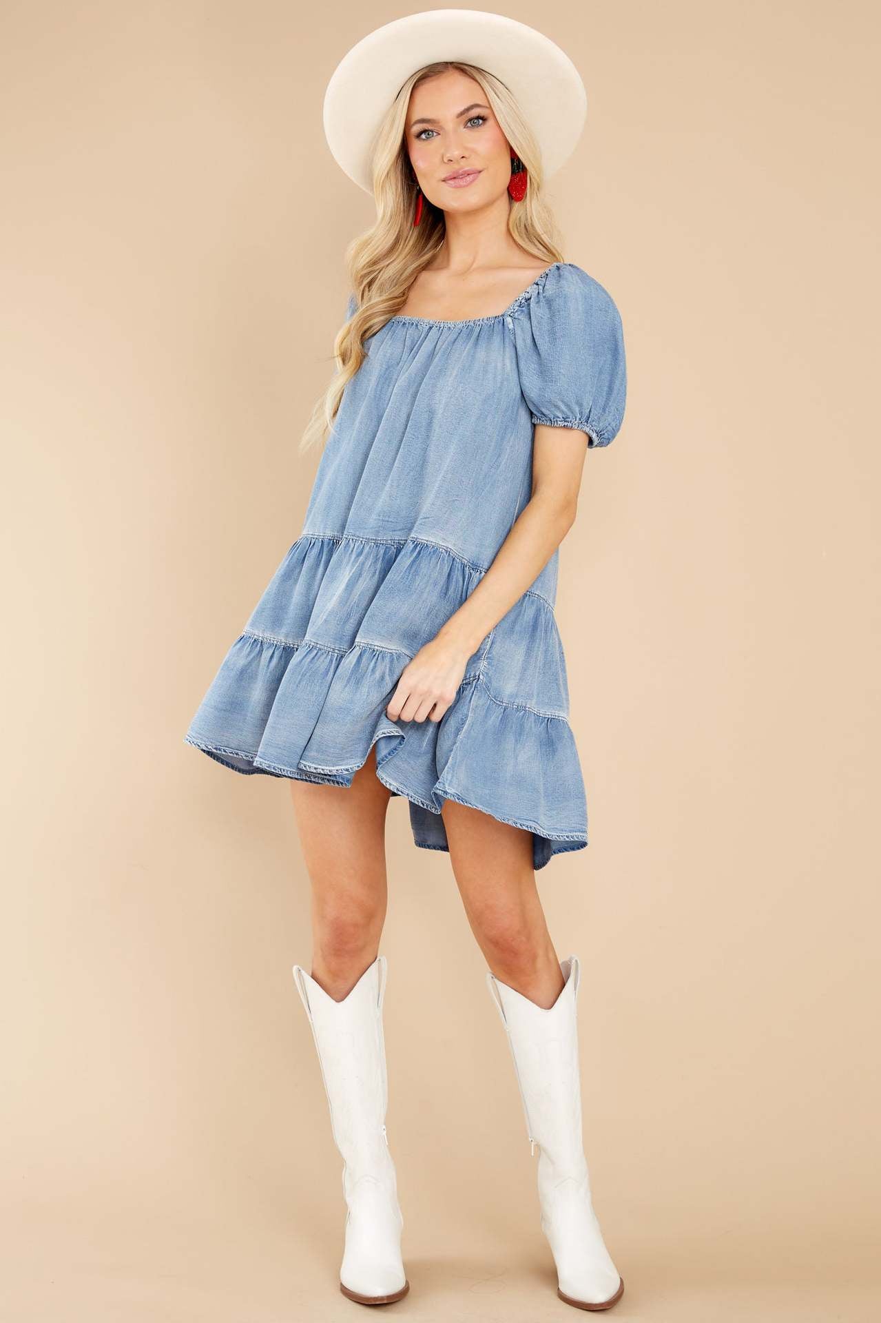 Denim Puff Sleeve Mini Dress Maxct