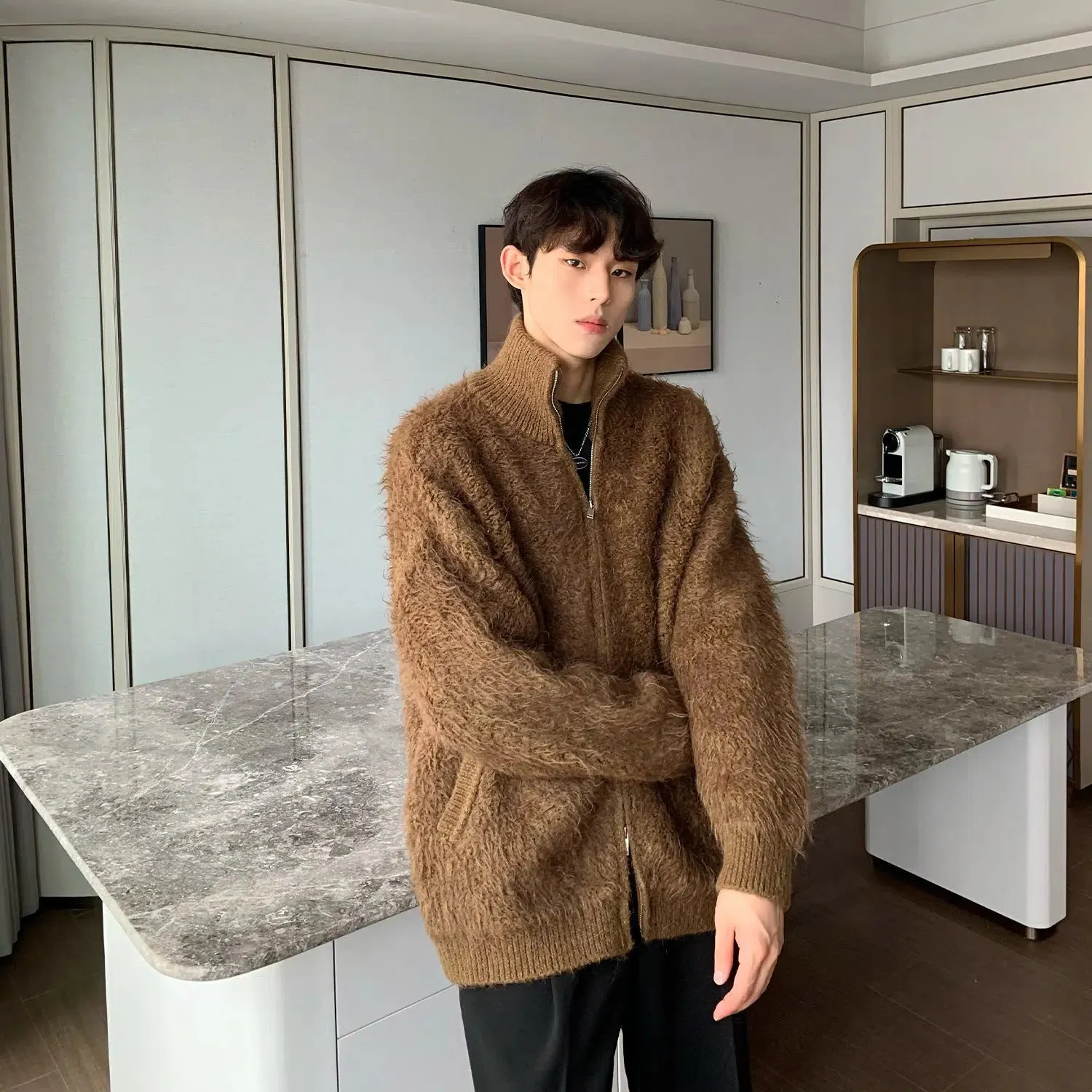 Maxct Furry Turtleneck Cardigan Sweater