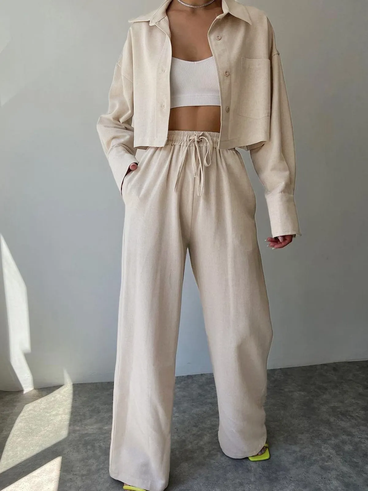 Maxct Collared Drawstring Two Piece Pants Set - Image 2