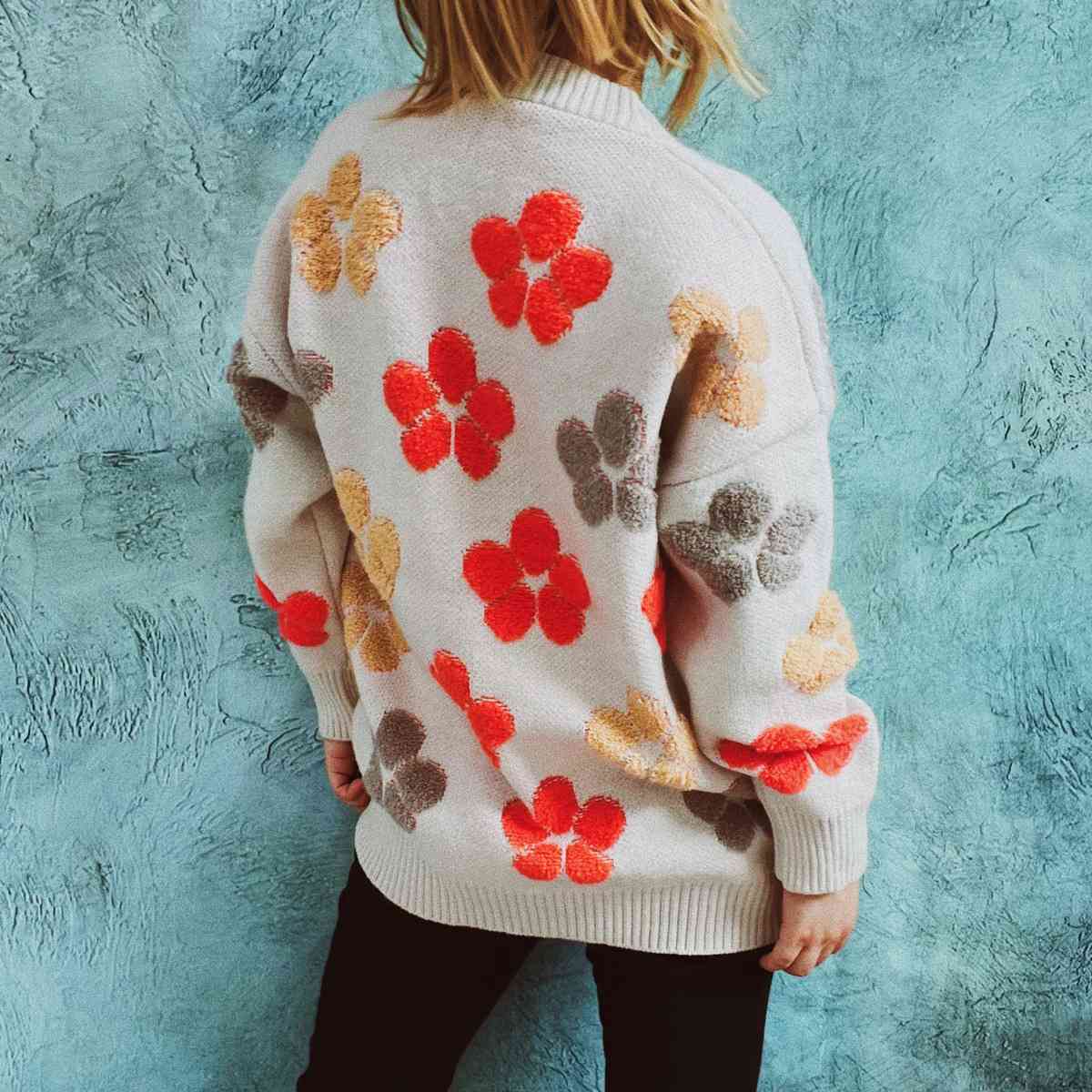 Maxct &Floral V-Neck Button Up Cardigan with Pockets