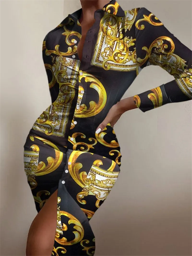 Women's Printed Long Sleeve Dress Casual Bandage Mini A-line Dresses Sexy Party Summer Feminias Vestidos Women Clothes