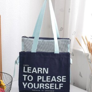 Maxct - Slogan Graphic Mesh Panel Shoulder Tote Bag - Women Tote Bags
