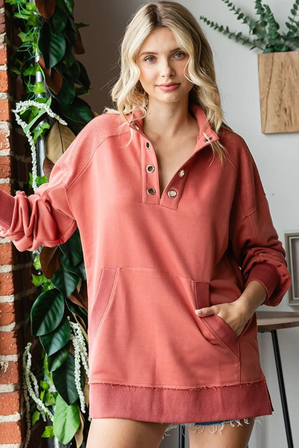 Maxct &First Love Grommet Split Neck Kangaroo Pocket Sweatshirt