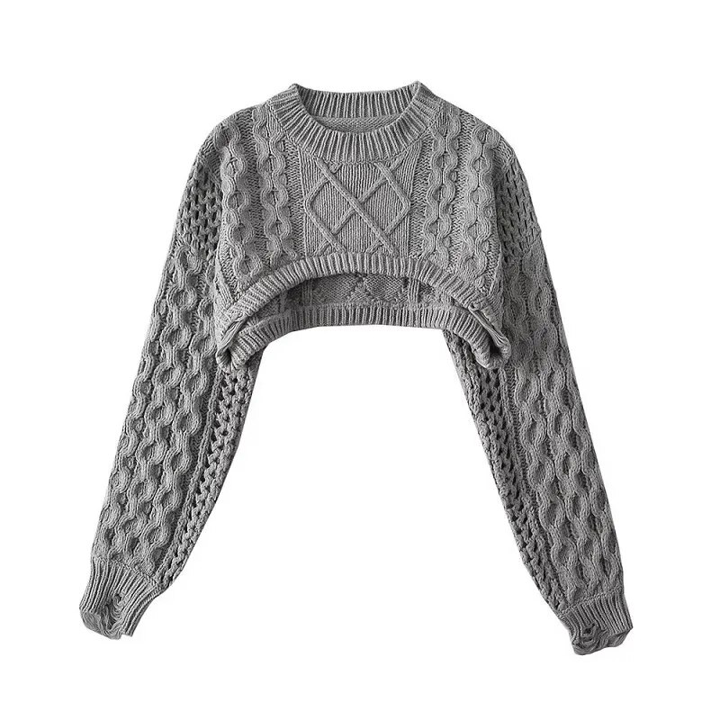 Maxct Sweater For Women Vintage Loose Casual Long Sleeve Knit Sweater Y2k Hollow Out Streetwear Top