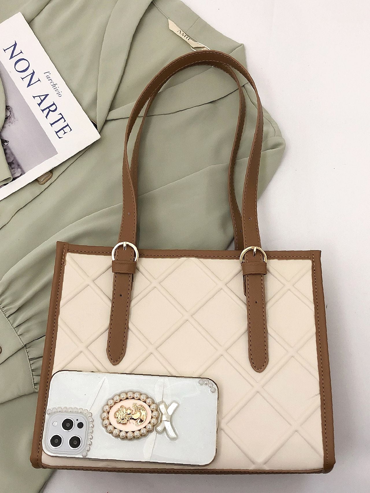 Maxct - Two Tone Textured Shoulder Tote Bag  - Women Tote Bags