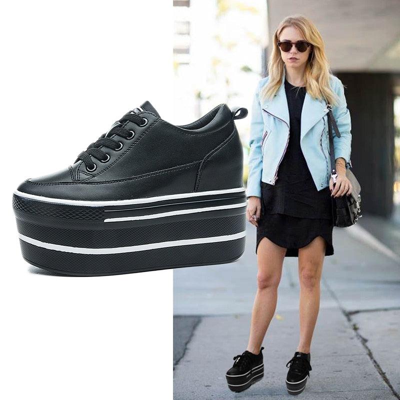 Leather Platform Sneakers for Women Maxct